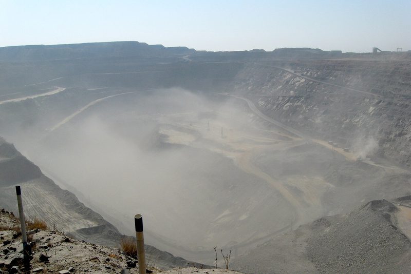 The open pit of the Jwaneng diamond mine in Botswana on a dusty day